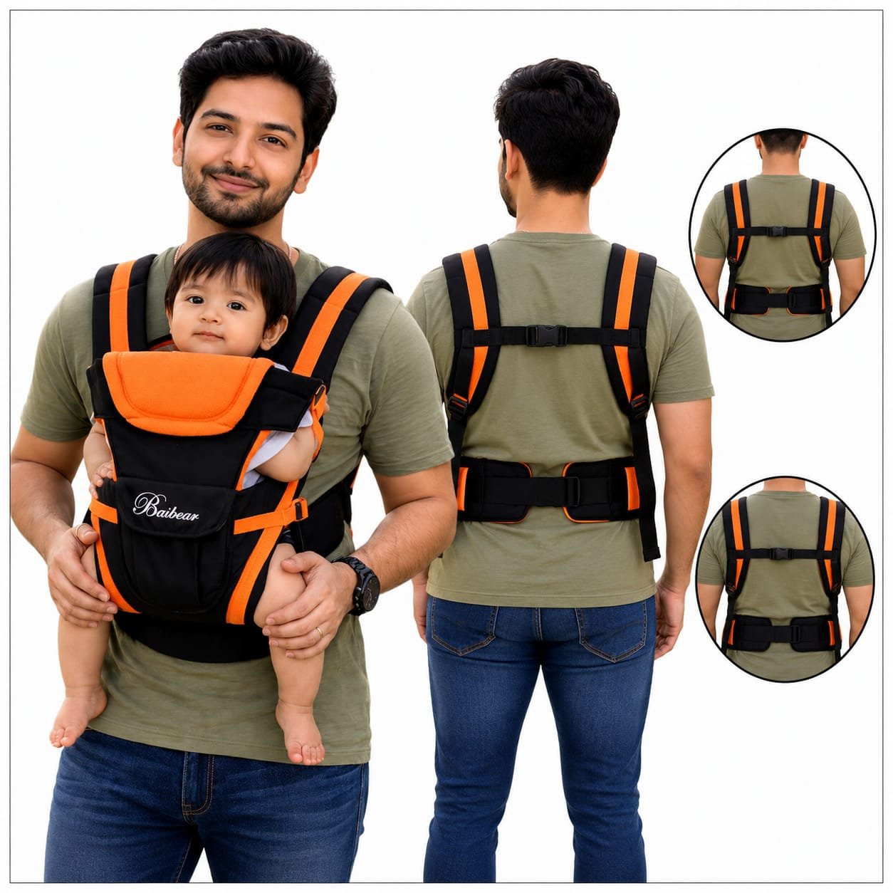 Beth Bear Baby carrier bag 4 in 1,(2-15 kg Capacity) Black Orange  color